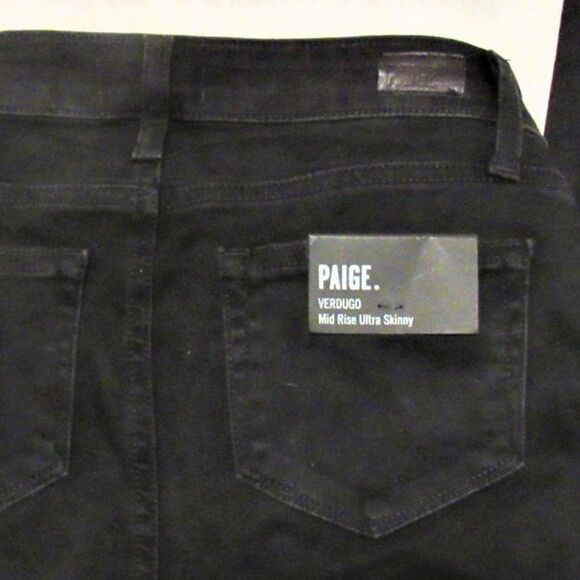 PAIGE Jeans Verdugo Ultra Skinny Mid-Rise Midnight Black Crystal Studs Size 26 - Picture 8 of 12